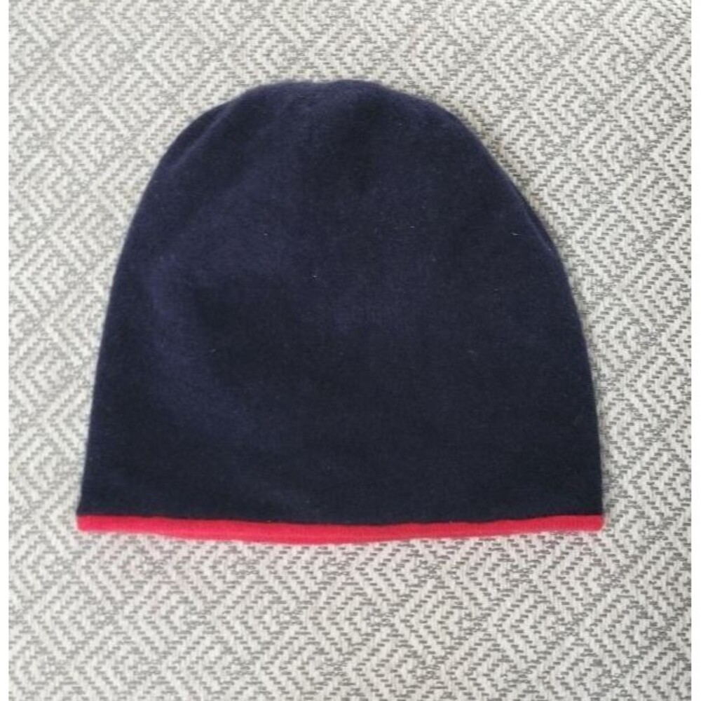 House of Edinburgh Cashmere Beanie Hat Navy Blue Red Lining Slouchy Winter Chic
